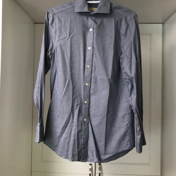 Michael Kors Dress Shirt 14 1/2 Navy Herringbone 💯 % Cotton Long Sleeve Slim - Picture 2 of 7